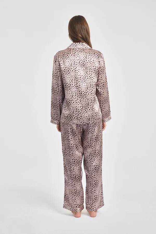 Silk Piped Pajama Set Leopard
