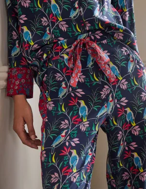 Silk Pyjama Set-Navy, Berry Bird