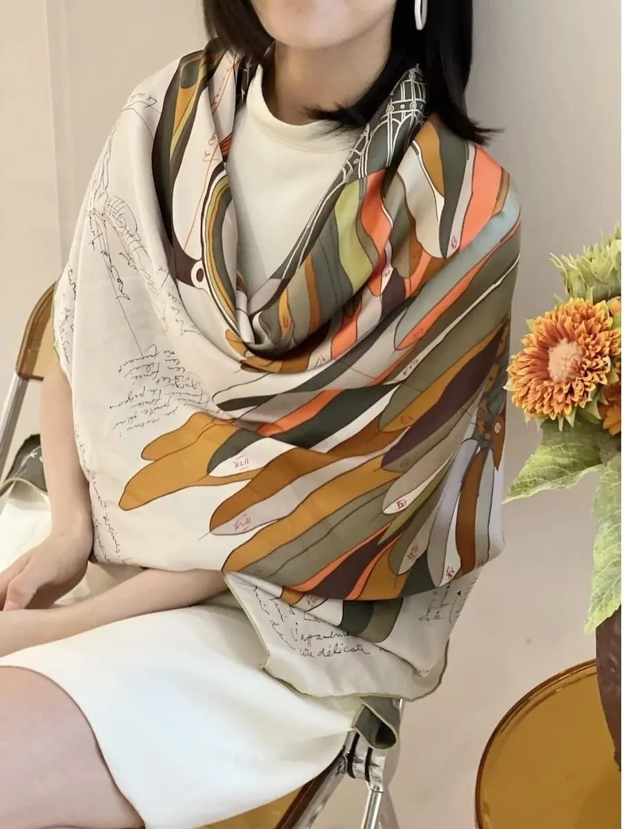 Silk Retro Big Square Scarf Silk Large Square Shawl Scarf