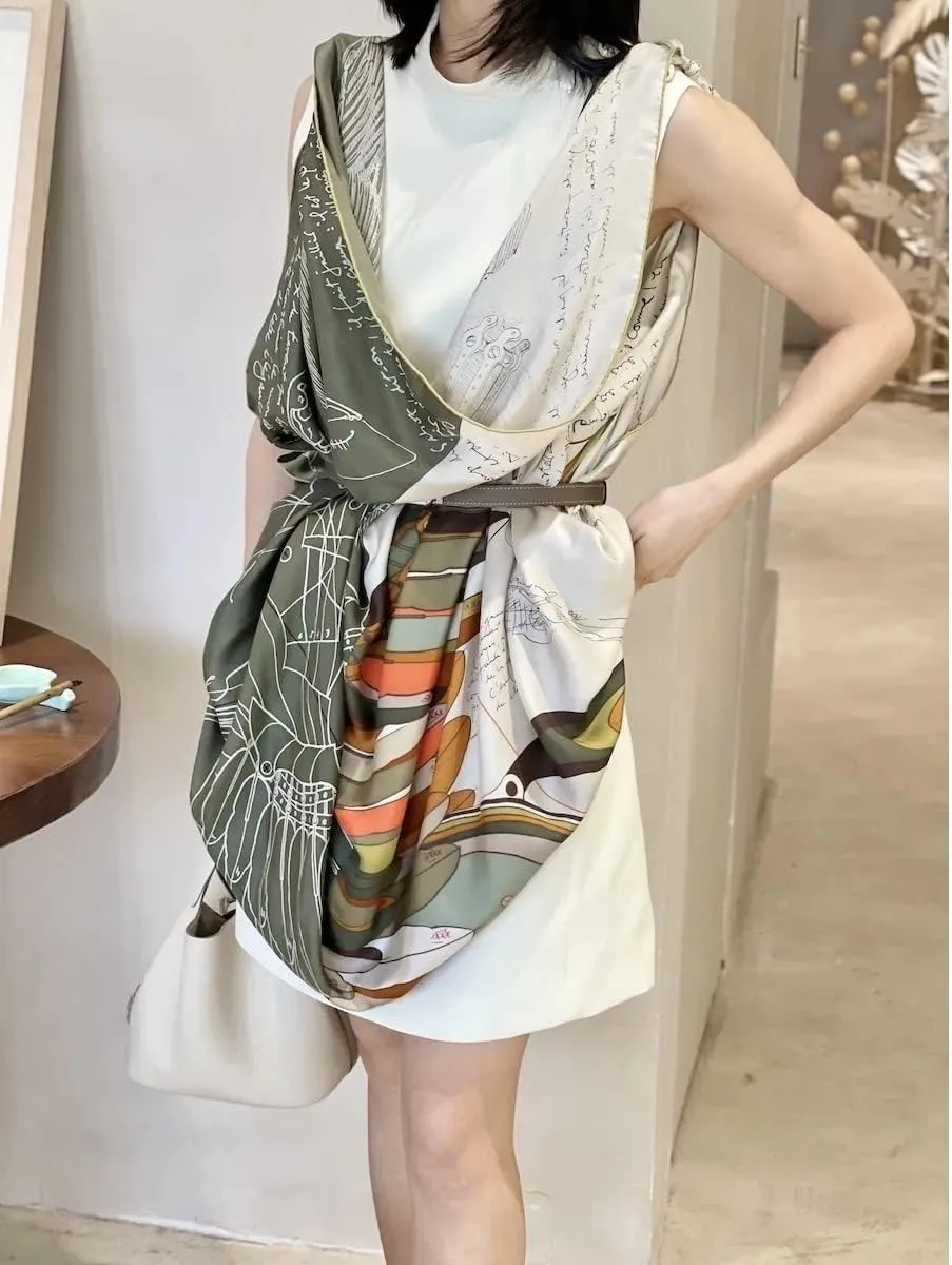 Silk Retro Big Square Scarf Silk Large Square Shawl Scarf