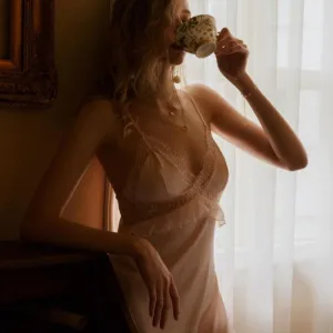 Silk Satin Bow Lace Straps Nightgown