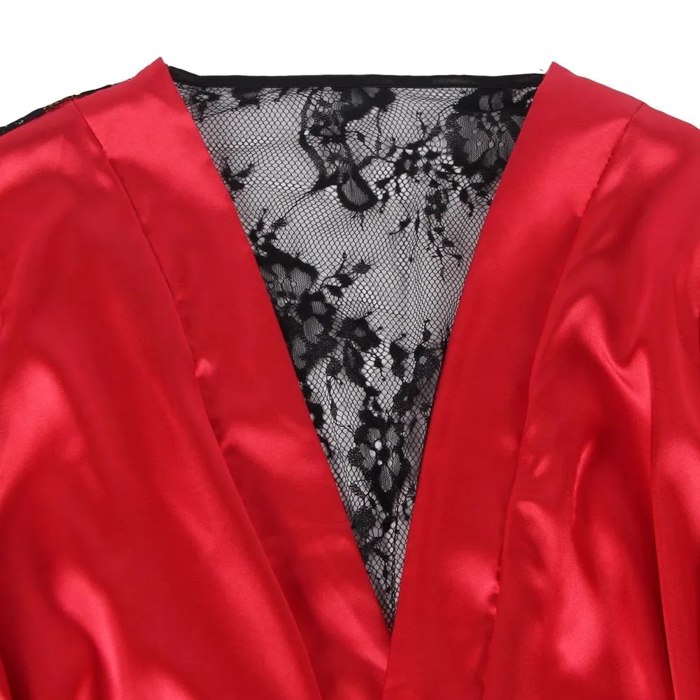 Silk Satin Lace Back Hollow Out Sexy Women Kimono Home