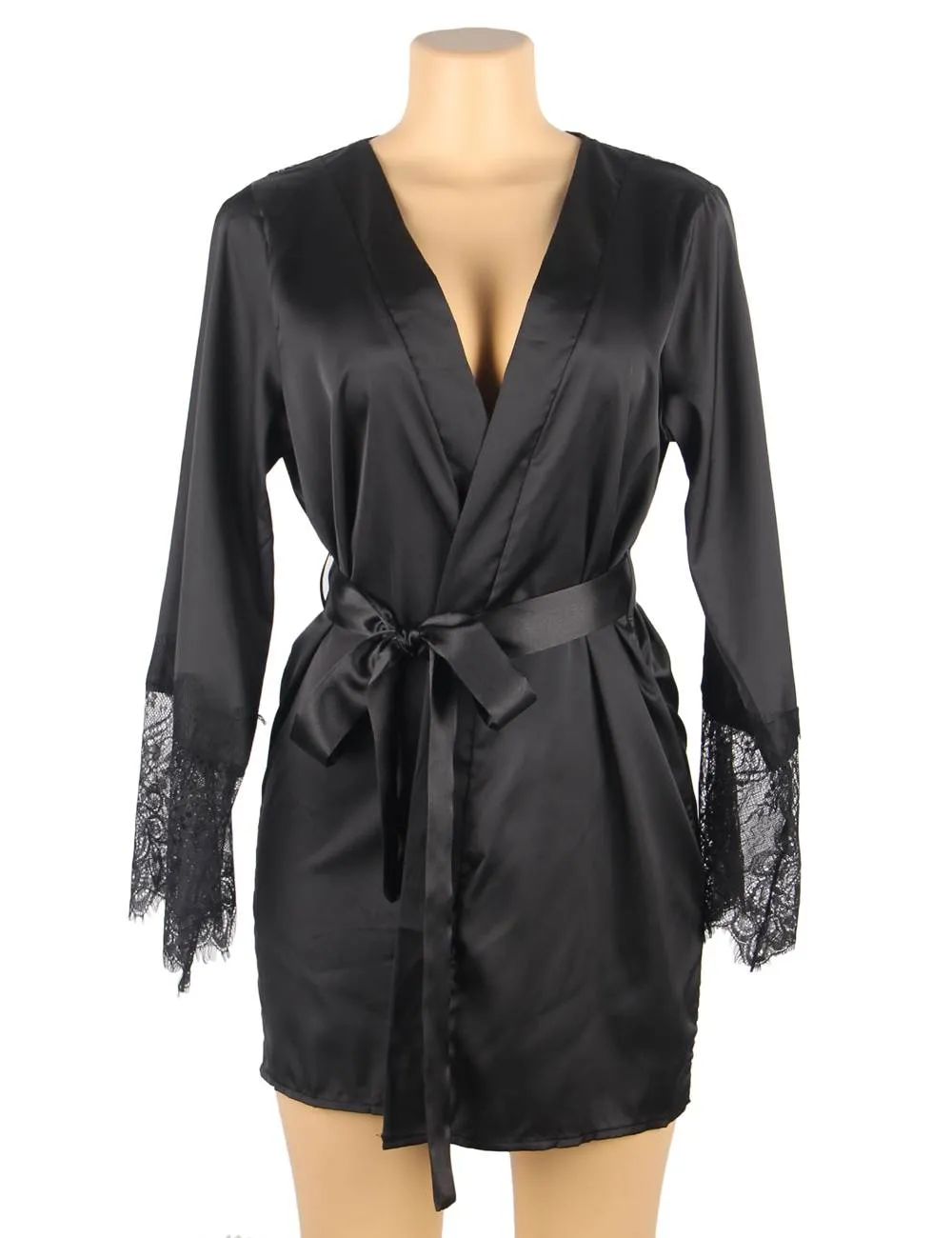 Silk Satin Lace Back Hollow Out Sexy Women Kimono Home