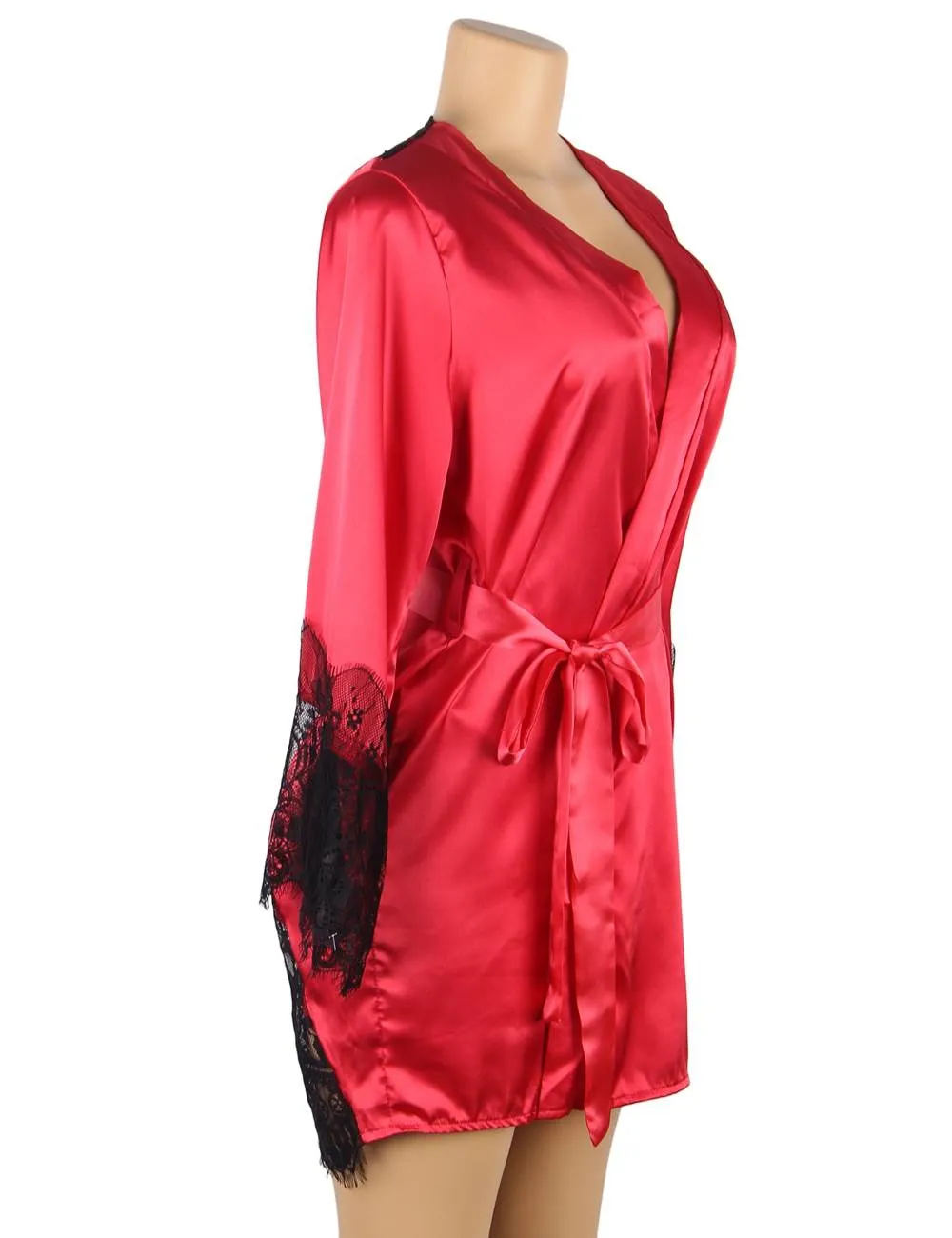Silk Satin Lace Back Hollow Out Sexy Women Kimono Home