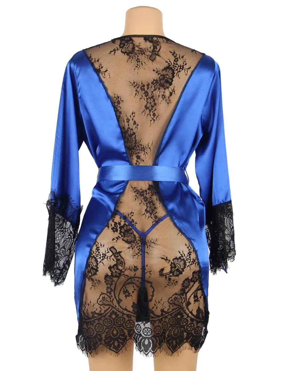 Silk Satin Lace Back Hollow Out Sexy Women Kimono Home