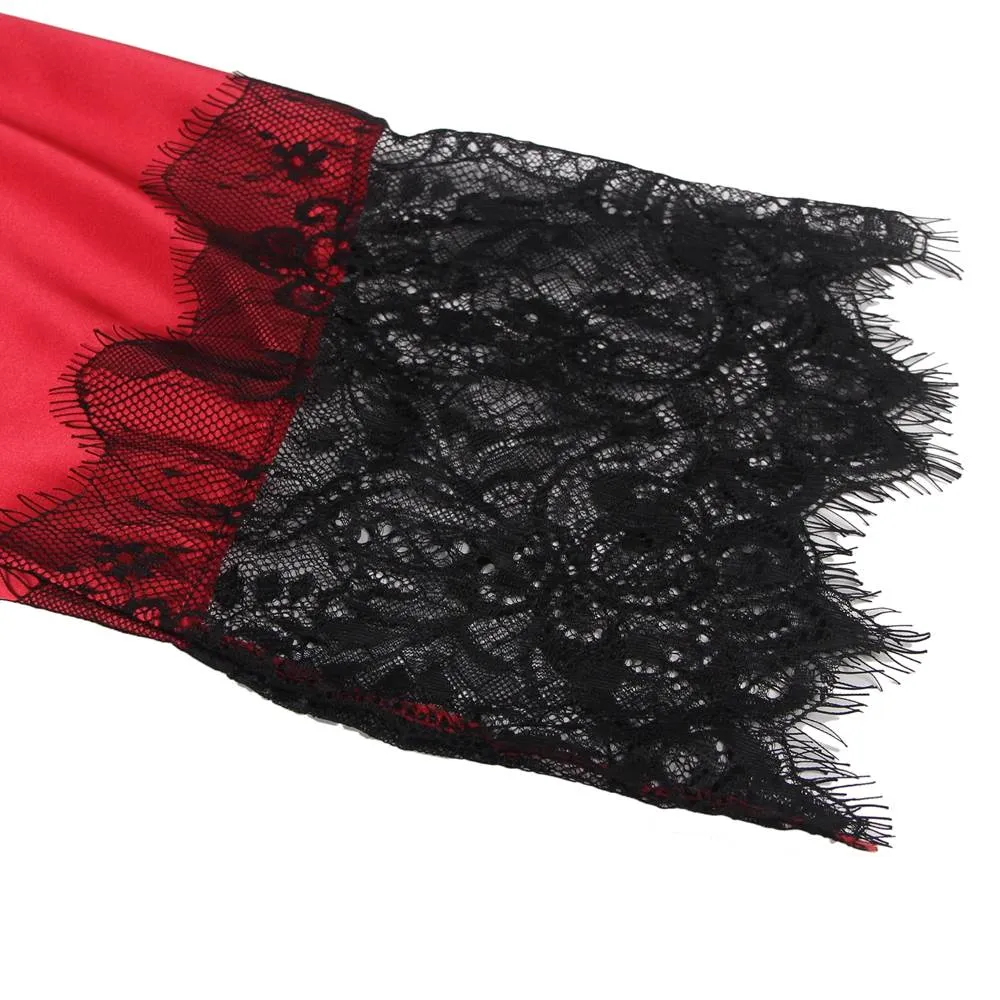 Silk Satin Lace Back Hollow Out Sexy Women Kimono Home