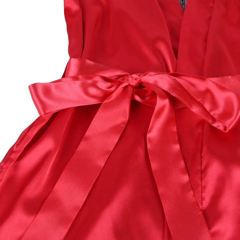 Silk Satin Lace Back Hollow Out Sexy Women Kimono Home