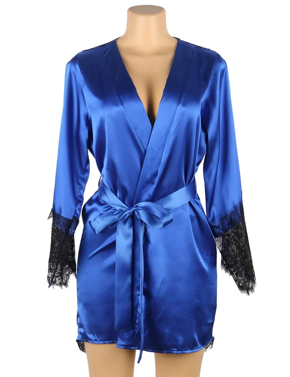 Silk Satin Lace Back Hollow Out Sexy Women Kimono Home