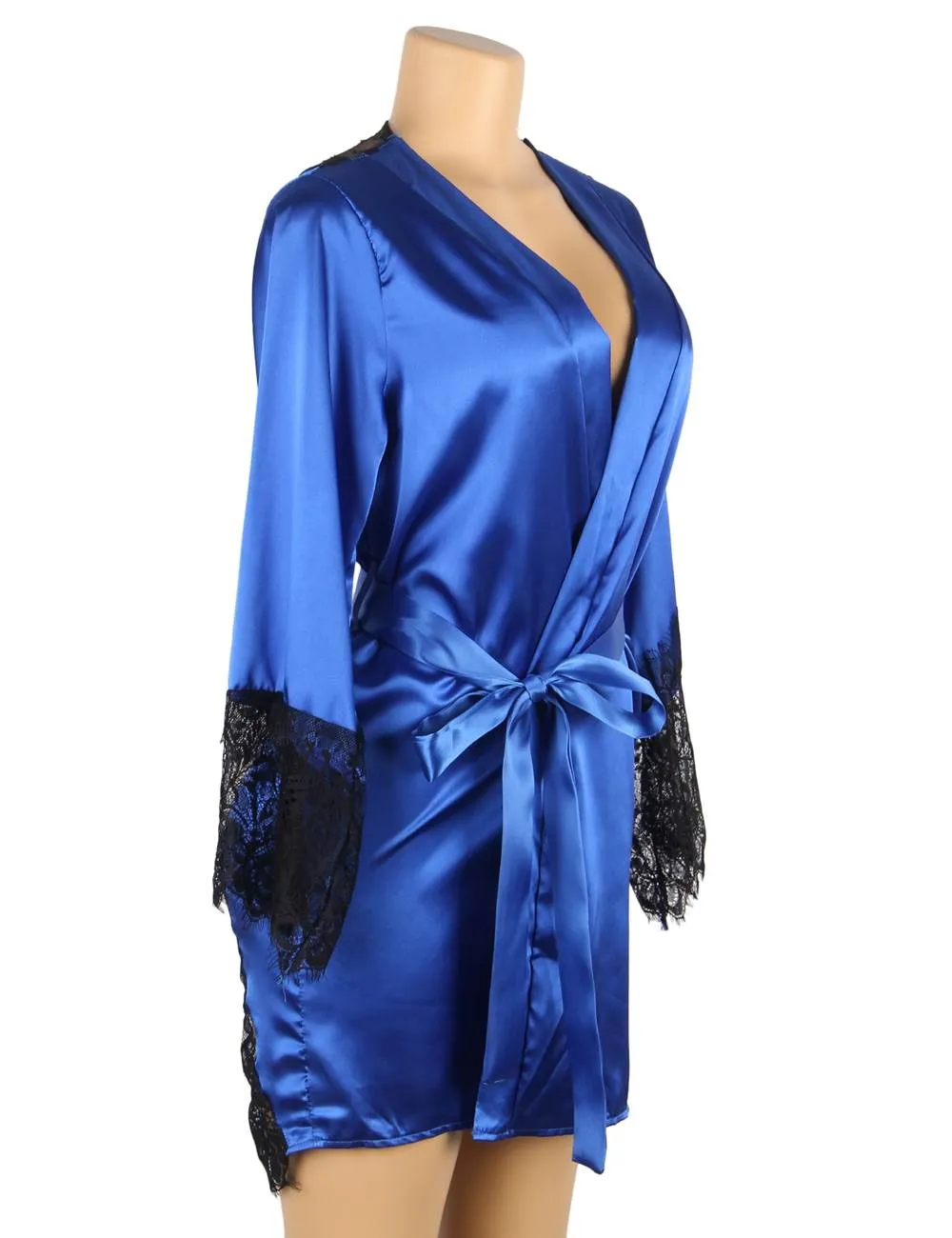 Silk Satin Lace Back Hollow Out Sexy Women Kimono Home