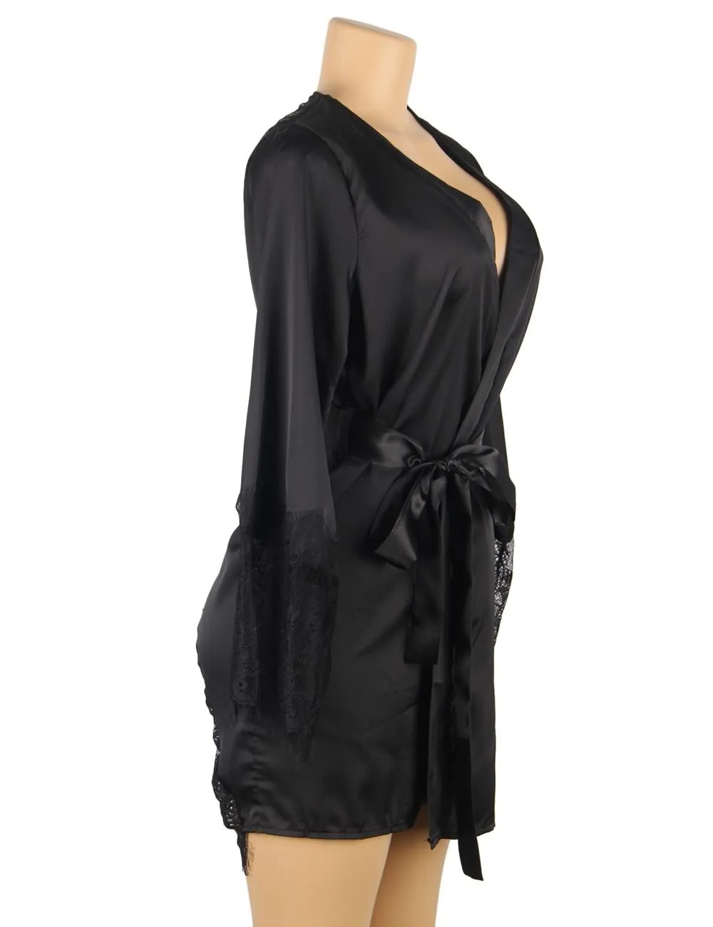 Silk Satin Lace Back Hollow Out Sexy Women Kimono Home