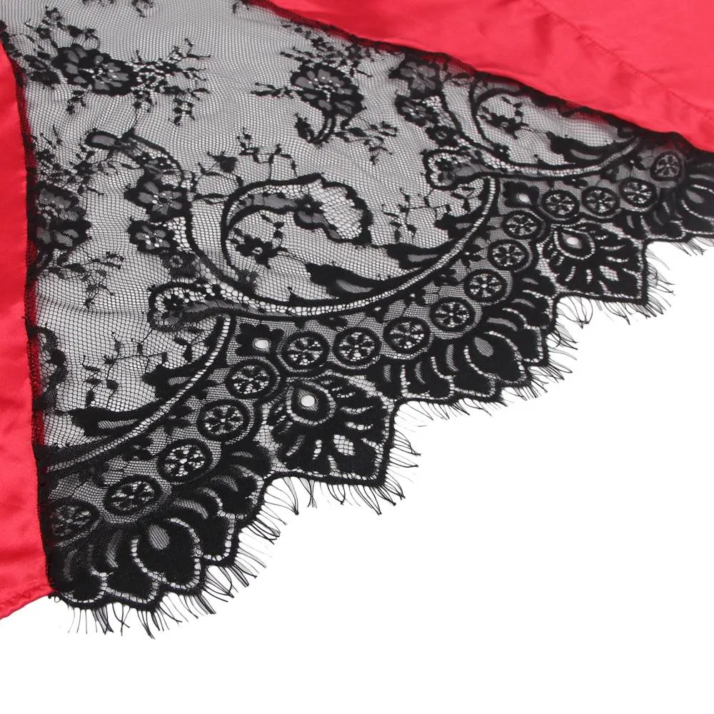 Silk Satin Lace Back Hollow Out Sexy Women Kimono Home