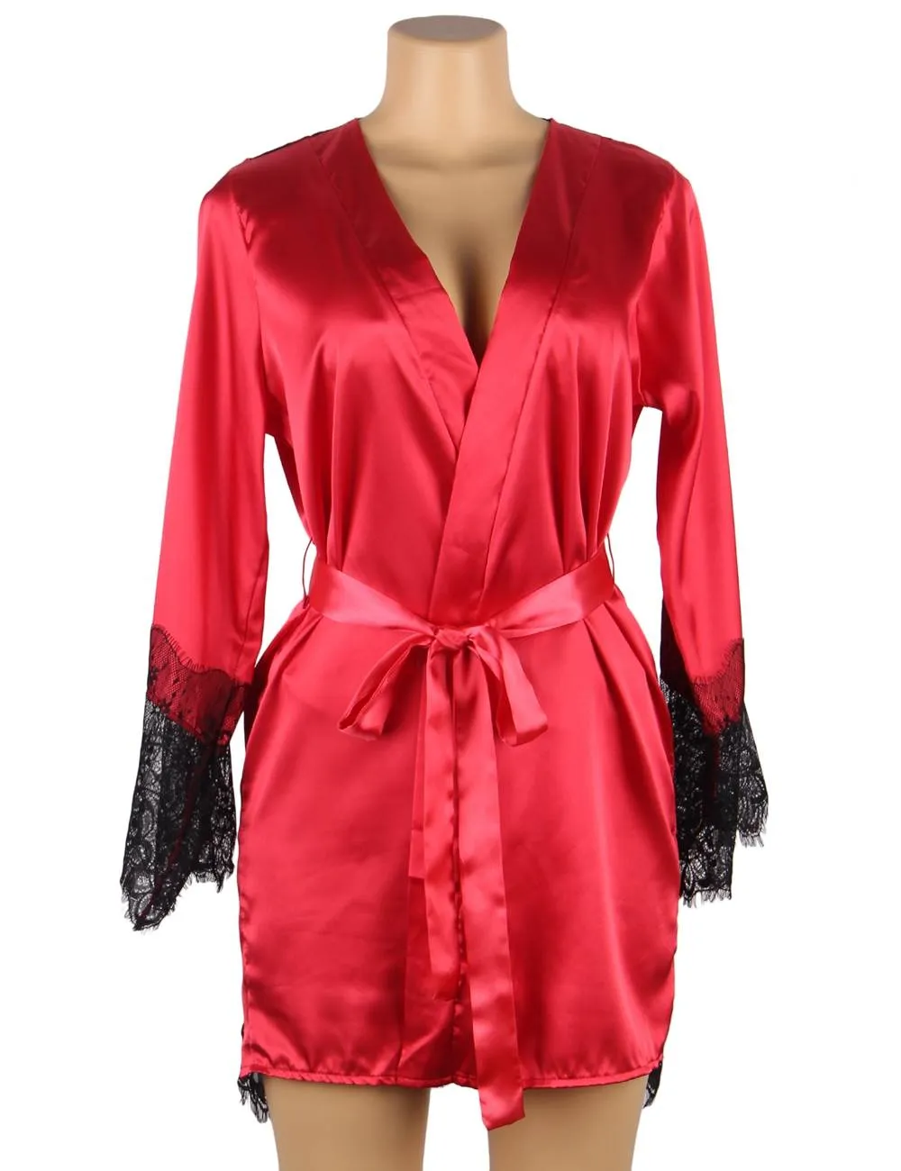 Silk Satin Lace Back Hollow Out Sexy Women Kimono Home