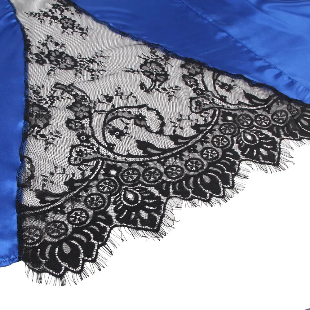 Silk Satin Lace Back Hollow Out Sexy Women Kimono Home