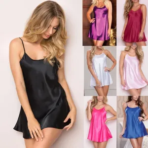 Silk Satin Women Nightgown Sleeveless Cross Back Sleepwear