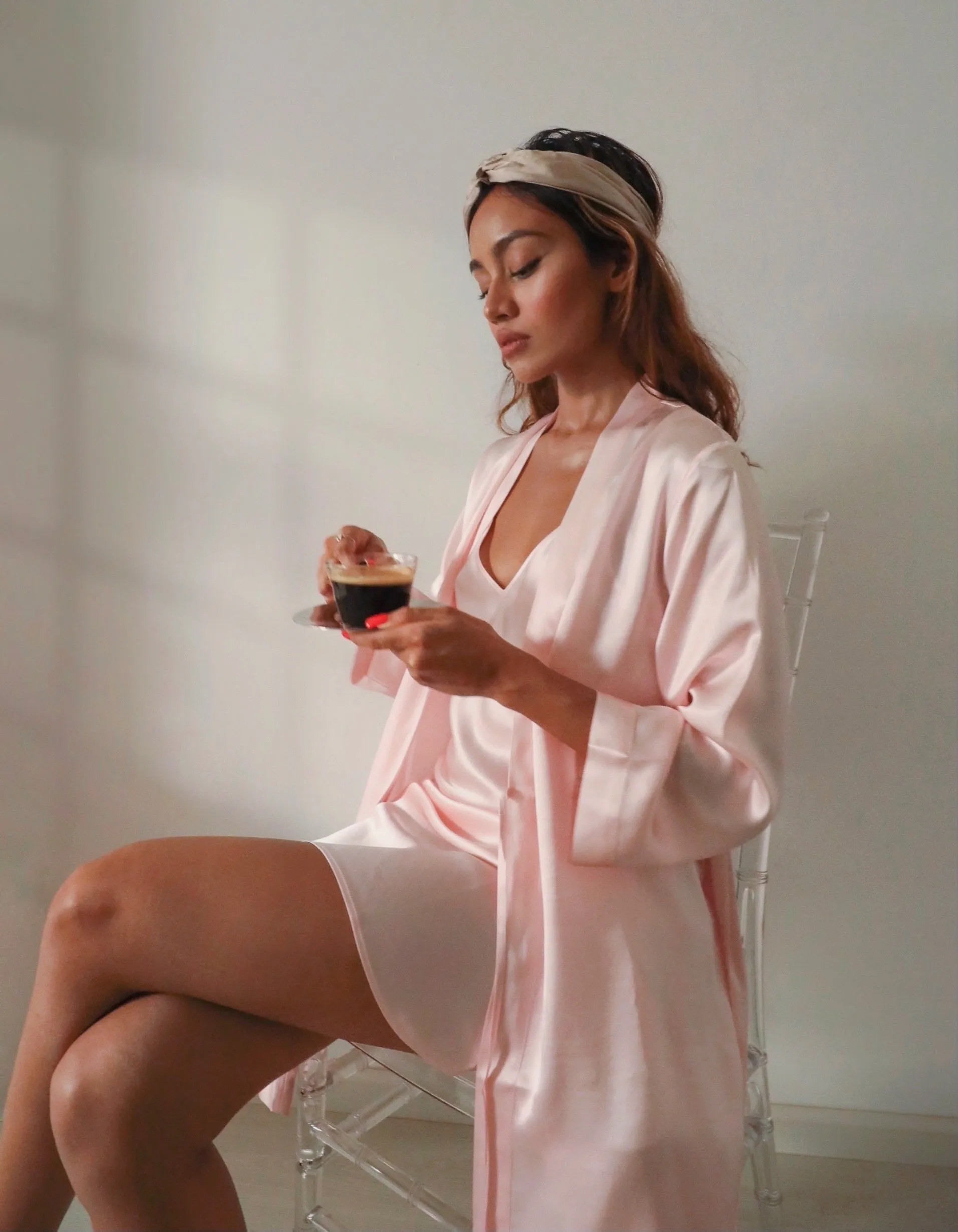 Silk Slip Robe Set | Pink