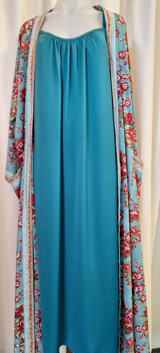 Silk Vicki long nightdress - Petrol Blue