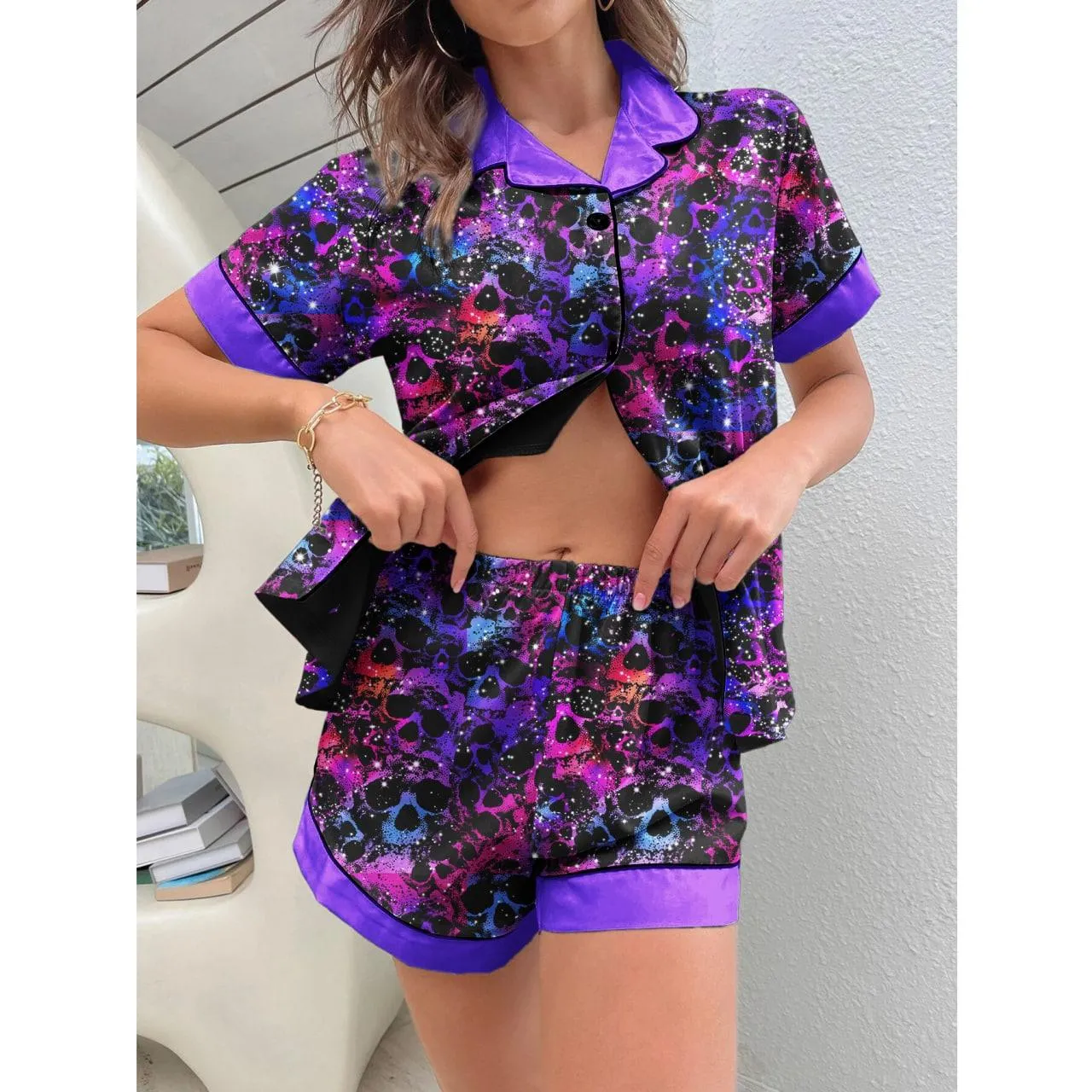 Skull Galaxy Sexy Pajama Sets With Short Sleeve