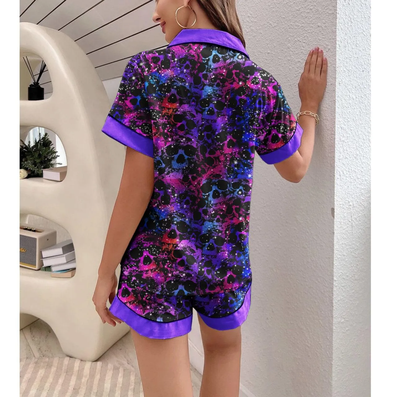Skull Galaxy Sexy Pajama Sets With Short Sleeve