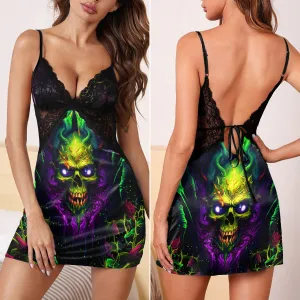 Skull Rose Dark Gothic Women's Back Lace Babydolls Nightgowns