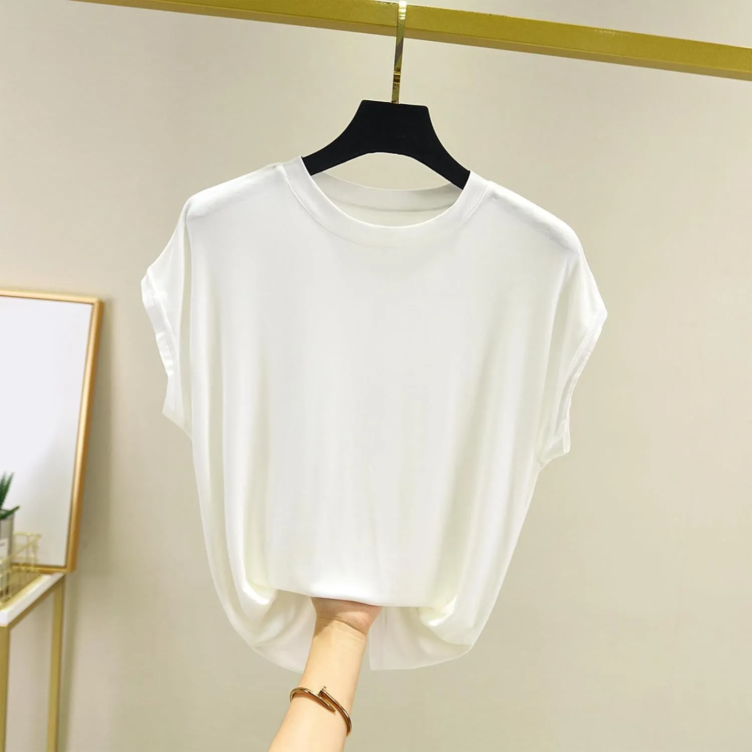 Sleep Shirt for Women - Short Sleeve Summer Pajamas Tops Loose Crewneck Soft Modal Solid Color Loungewear