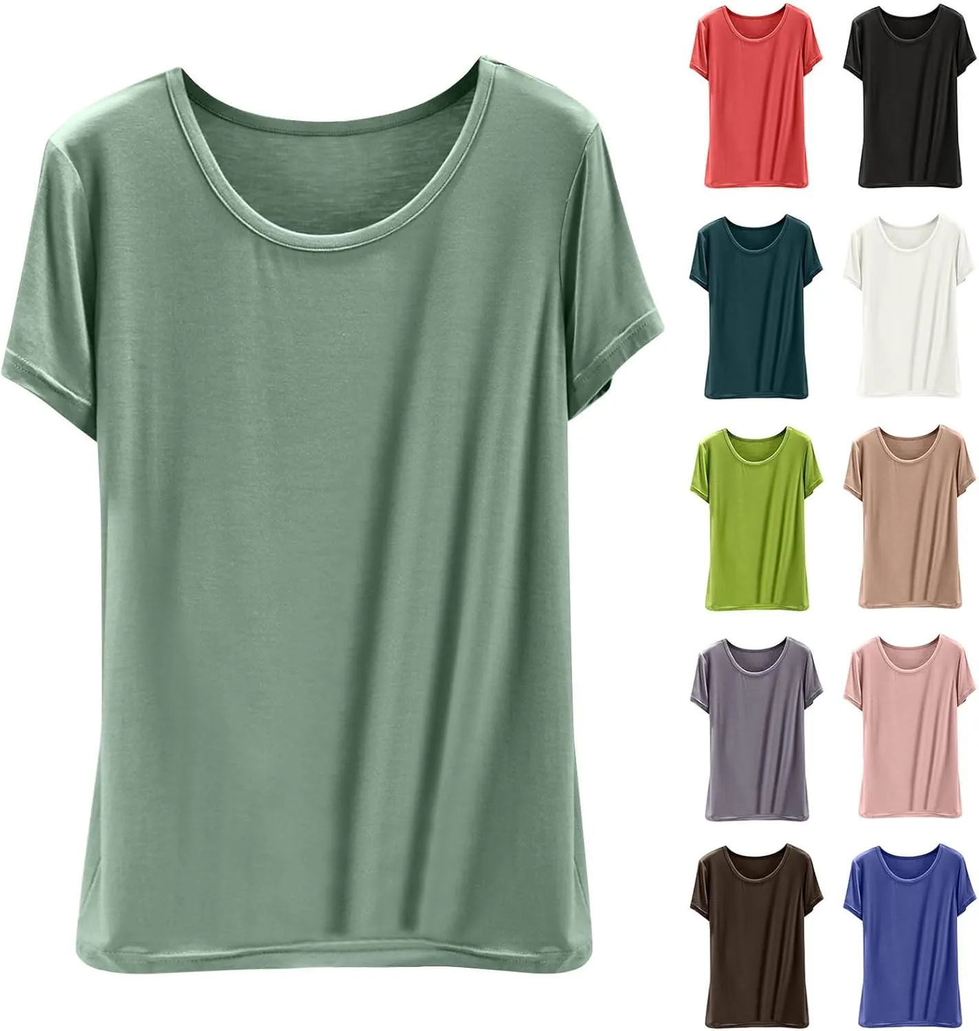Sleep Shirt for Women Summer Basic Solid Short Sleeve Pajamas Tops Loose Crewneck Soft Modal Loungewear