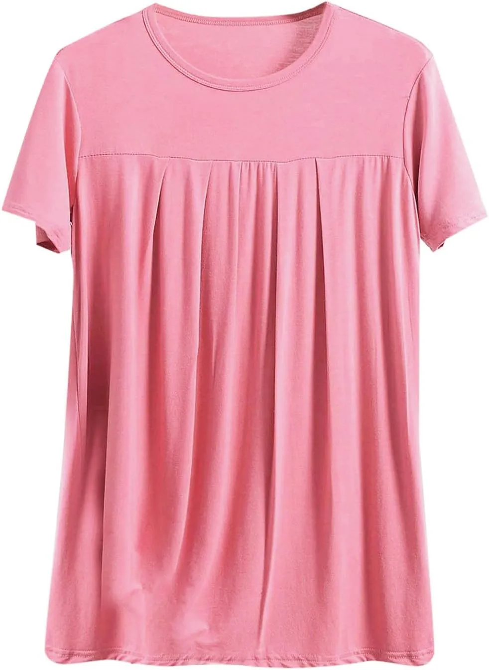 Sleep Shirt for Women Summer Loose Pleated Short Sleeve Pajamas Tops Solid Crewneck Soft Modal Loungewear