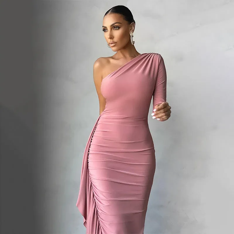 Slim Fit With Pleated Skirt Long-sleeved Dress - GlamzLife