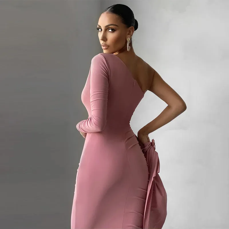 Slim Fit With Pleated Skirt Long-sleeved Dress - GlamzLife