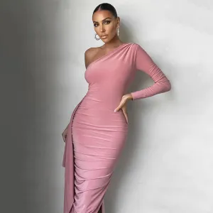 Slim Fit With Pleated Skirt Long-sleeved Dress - GlamzLife