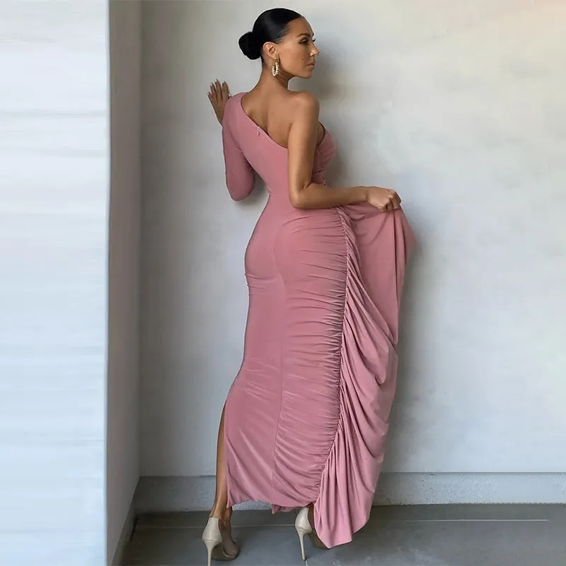 Slim Fit With Pleated Skirt Long-sleeved Dress - GlamzLife