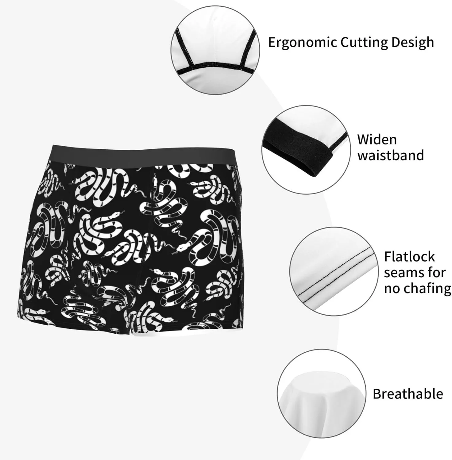 Snake Print Boxer Briefs For Men Breathable Underwear-