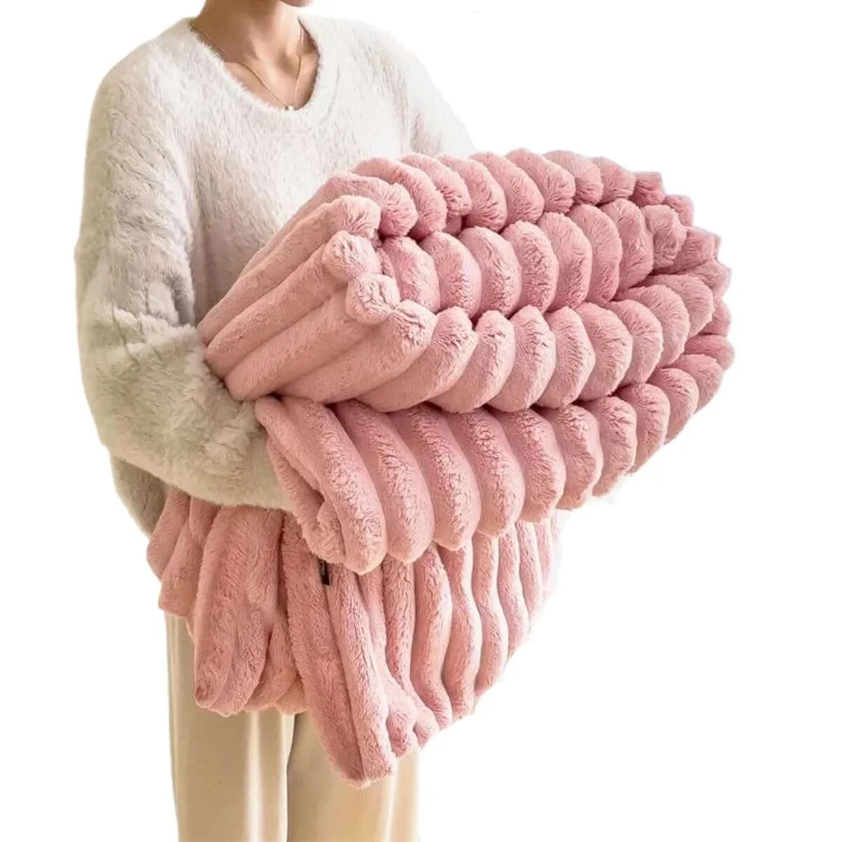 Soft Coral Fleece Blanket - Feels Like Rabbit Fur!