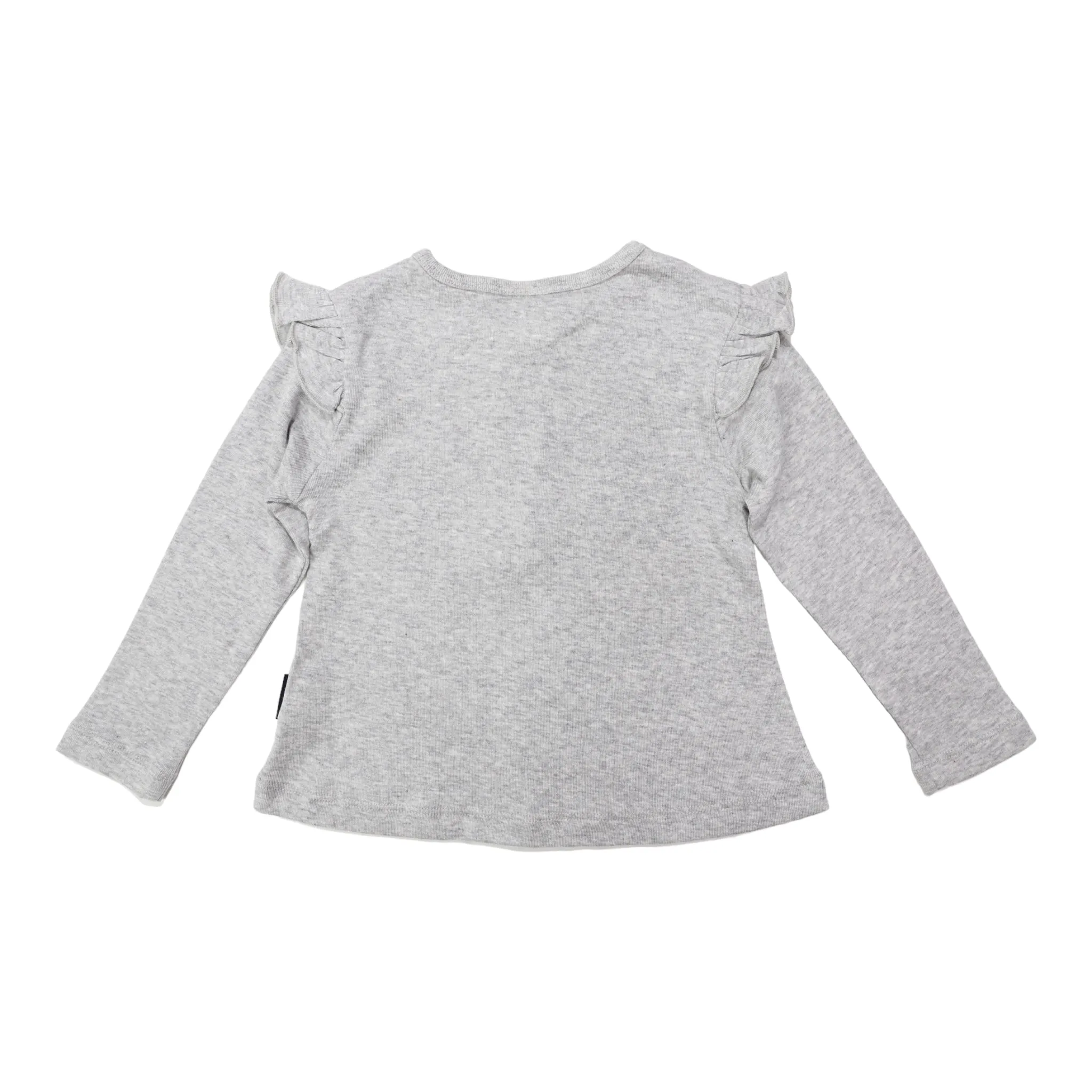 Soft Cotton Modal Button Down Frill Top Grey Marle