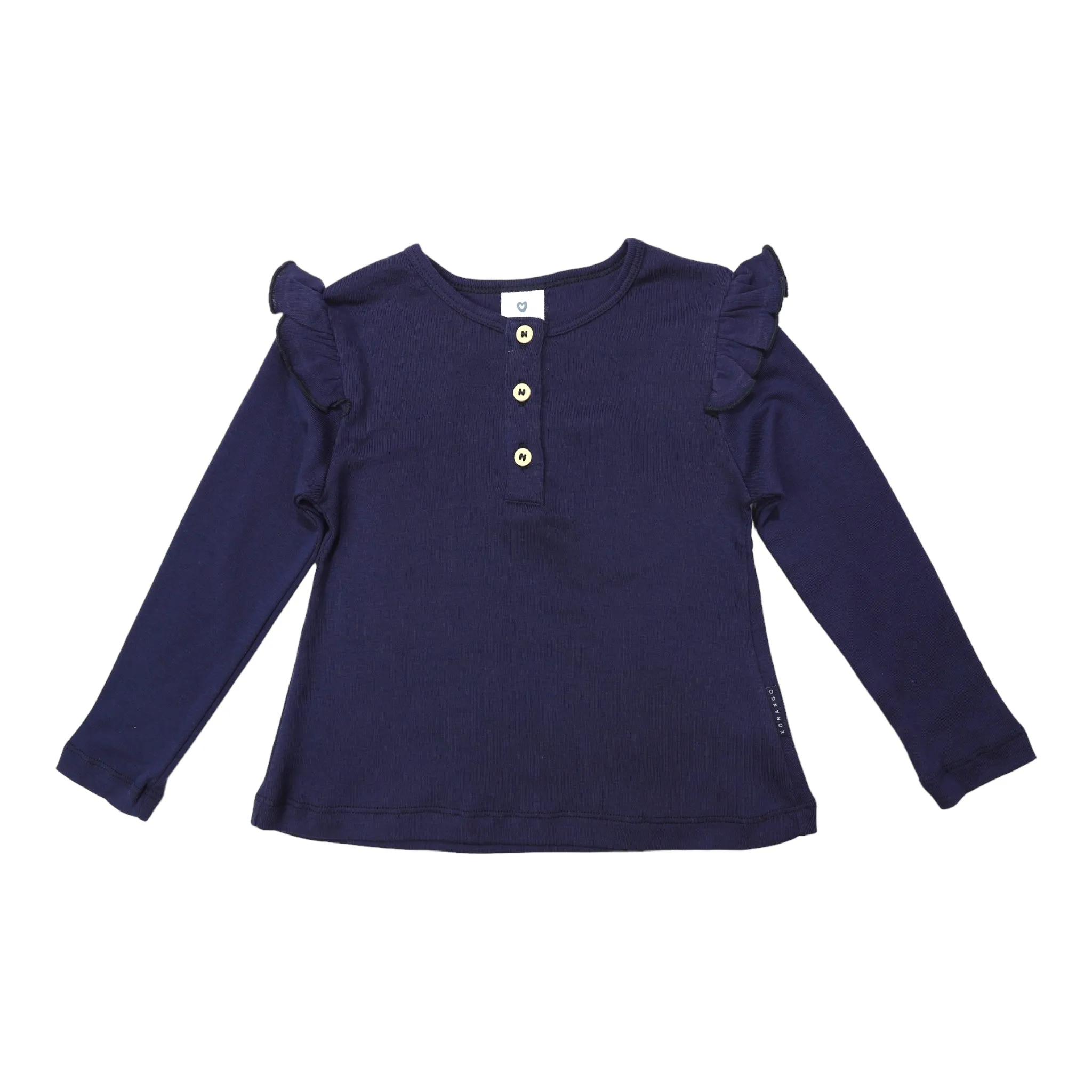 Soft Cotton Modal Button Down Frill Top Navy