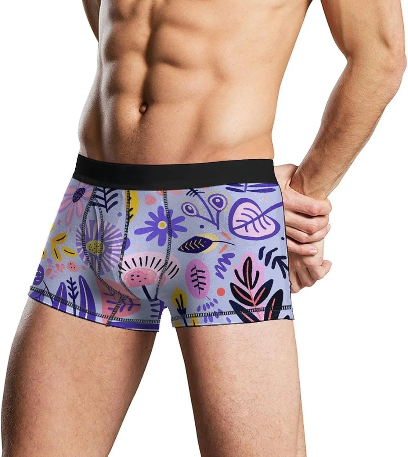 Soft Purple Pattern Mens Boxer Briefs Short Breathable Underwear Trunks Soft Moisture-Wicking Boxer Shorts