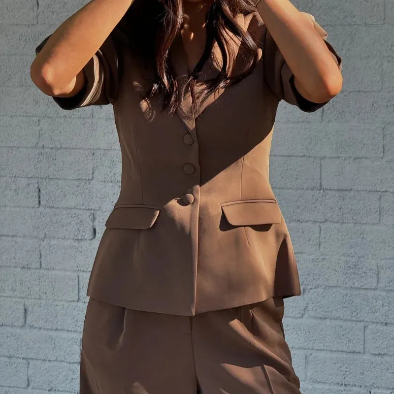Solid Blazer Pants Set Wide Leg Trousers Outfit