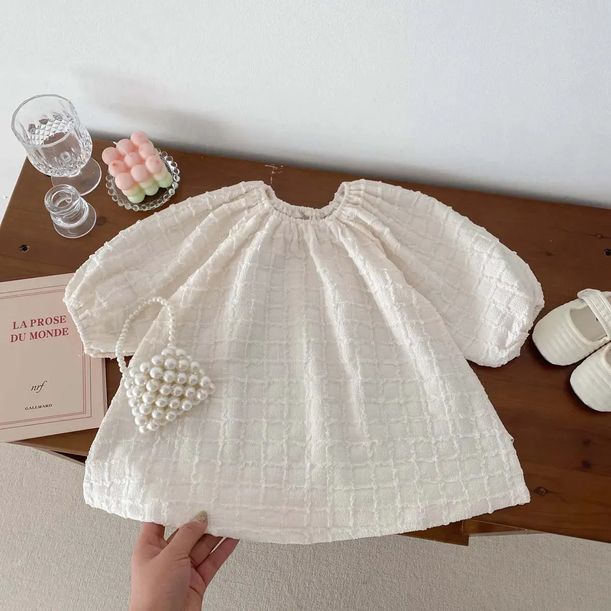 Solid Ivory A-Line Dress & Onesie