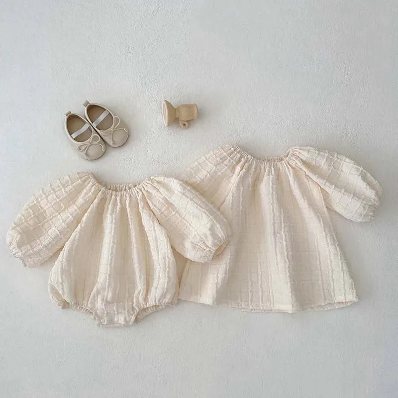 Solid Ivory A-Line Dress & Onesie