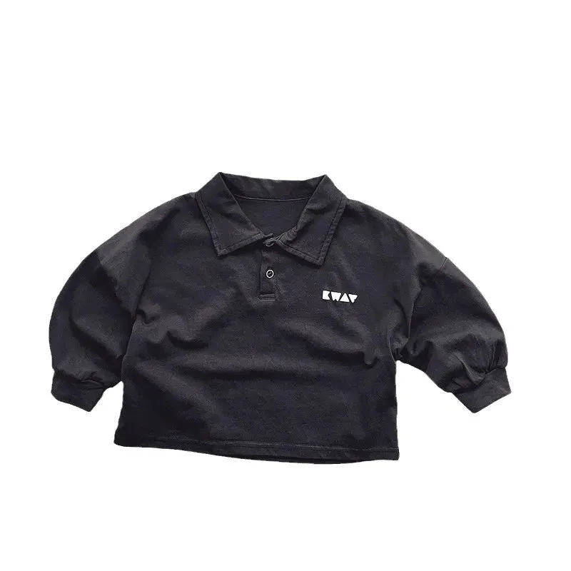 Solid Long-Sleeved Polo Shirt