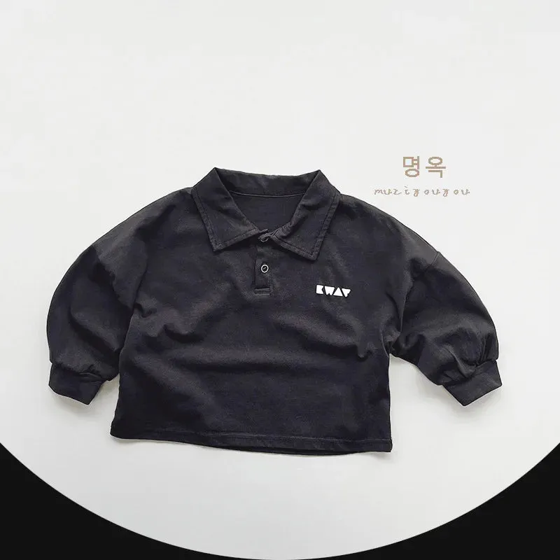 Solid Long-Sleeved Polo Shirt