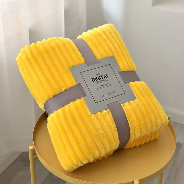 Solid Striped Throw Blanket Flannel Fleece Soft Adult Bed Cover
