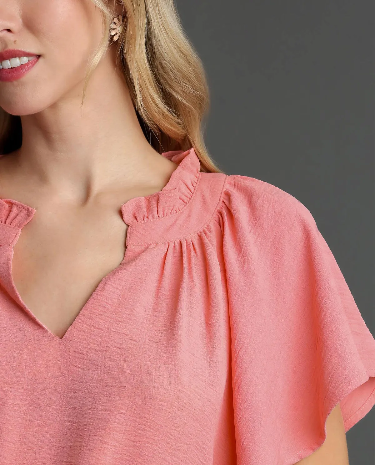 Solid Texture Split Neck Top
