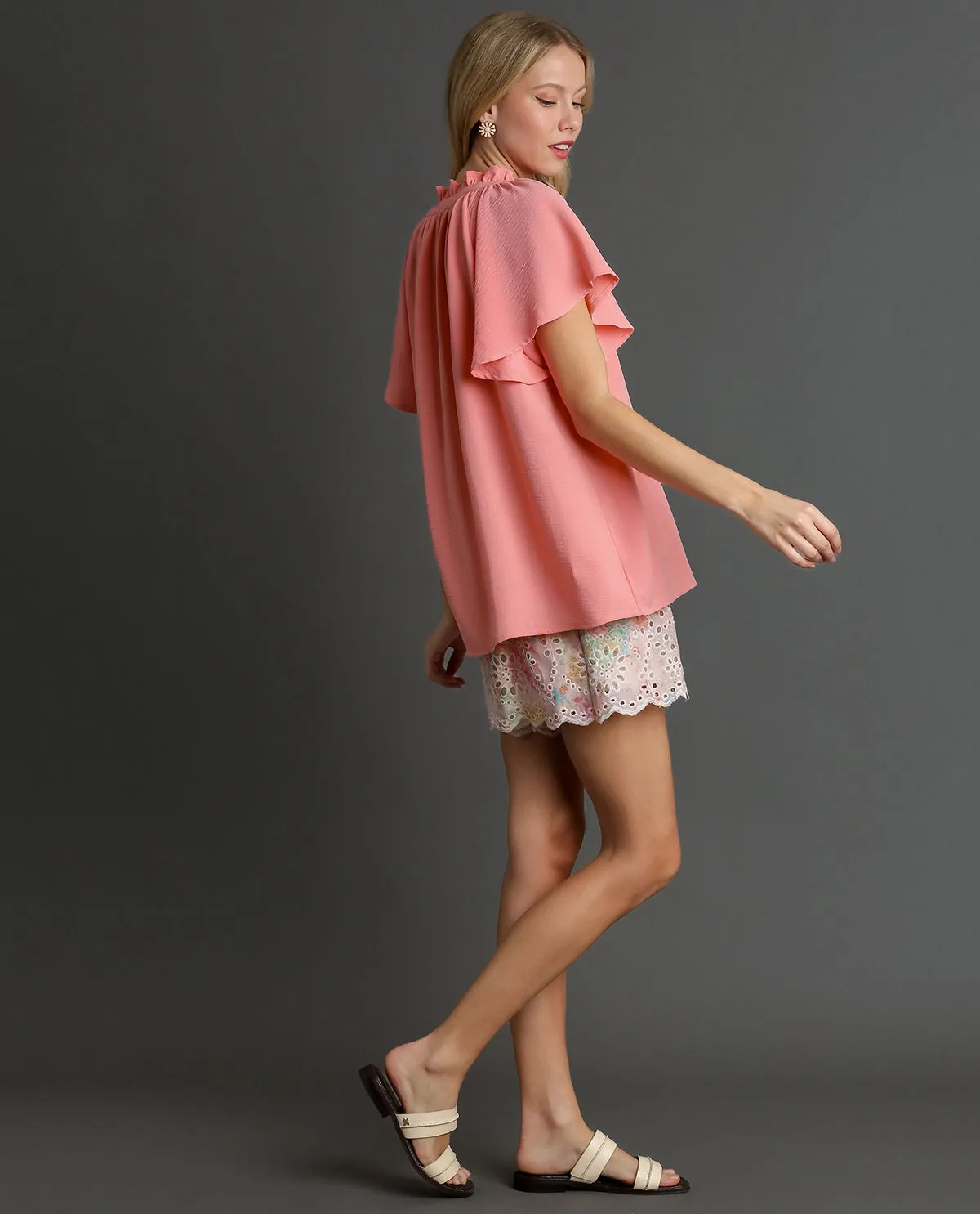Solid Texture Split Neck Top