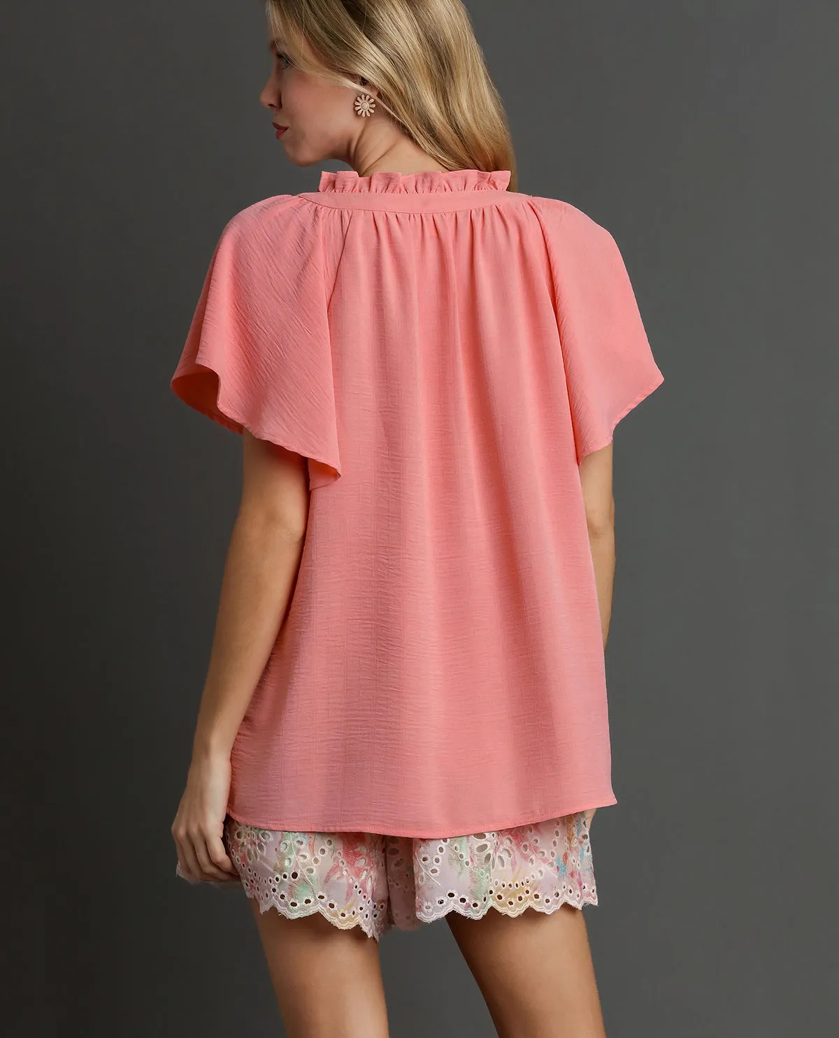Solid Texture Split Neck Top