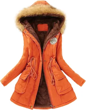 Solid Zip Winter Coat for Womens Long Sleeve Hooded Fleece Coat Warm Thicken Lightweight Home Outdoor Winter Clothes