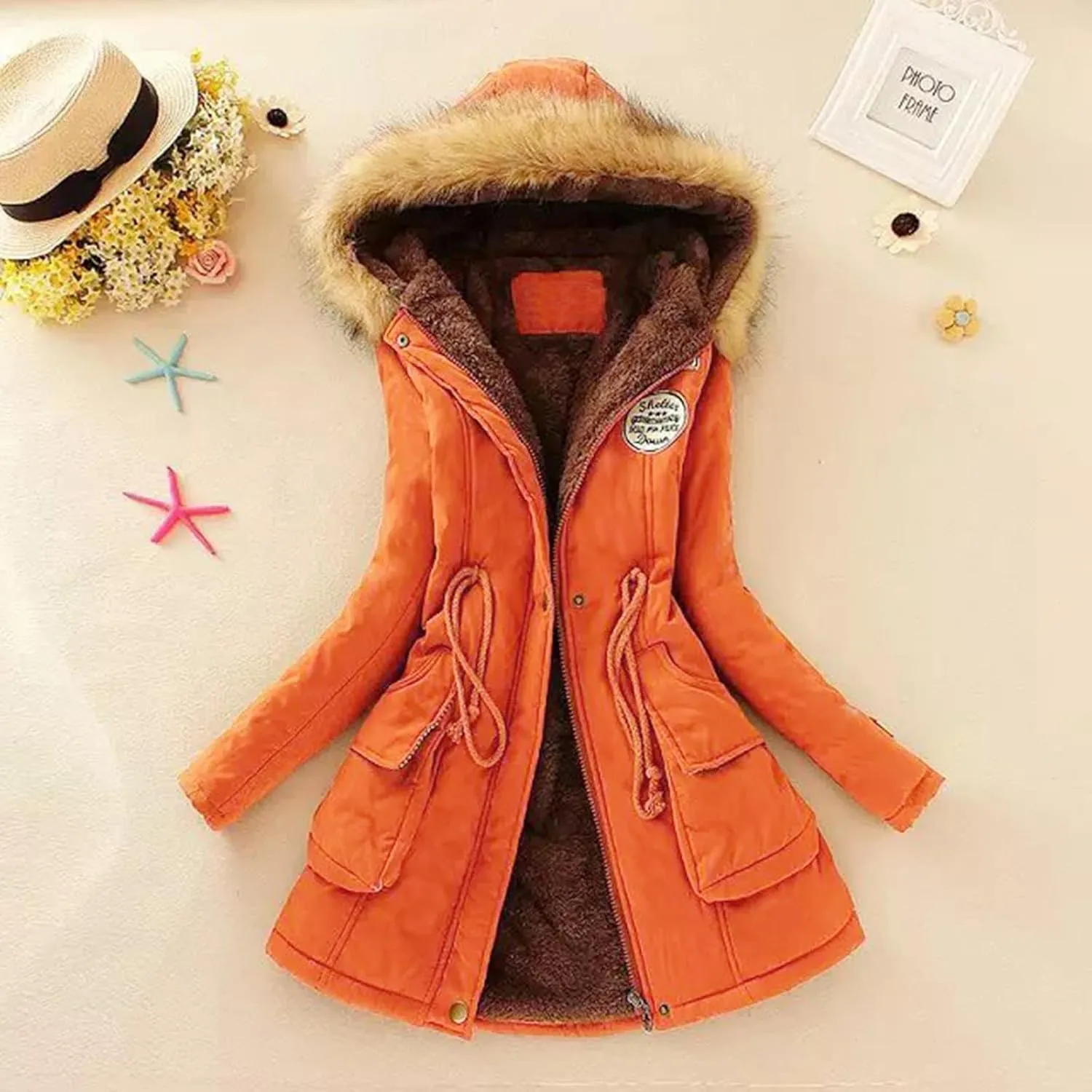 Solid Zip Winter Coat for Womens Long Sleeve Hooded Fleece Coat Warm Thicken Lightweight Home Outdoor Winter Clothes