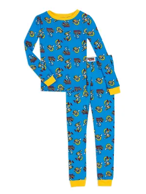 Sonic the Hedgehog Pajama Set, Boys Long Sleeve Cotton PJ's, 4-10, Dark Blue