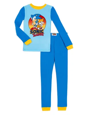 Sonic the Hedgehog Pajama Set, Boys Long Sleeve Cotton PJ's, 4-10, Light Blue