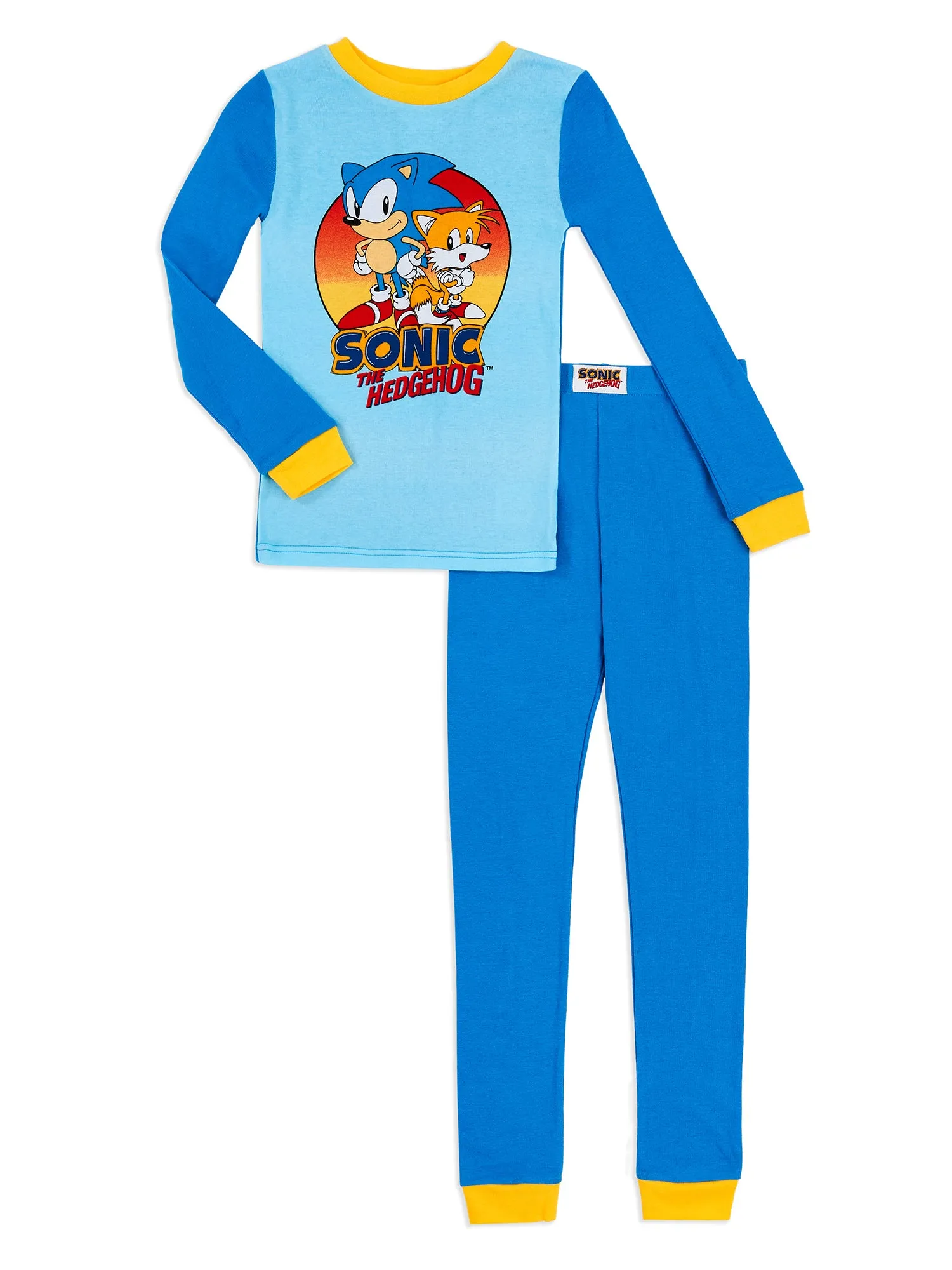 Sonic the Hedgehog Pajama Set, Boys Long Sleeve Cotton PJ's, 4-10, Light Blue