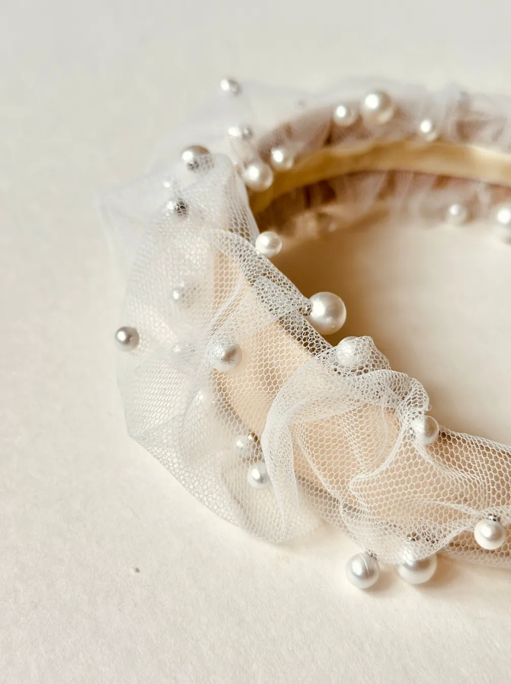 Sophia Pearl Scrunchie Headband | Pearl Embellished Tulle | Luxury Designer Hair Accessories | Made to Order